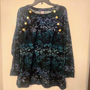 Chico's dark navy floral L/S tunic top NWOT Size‎ 3/XL